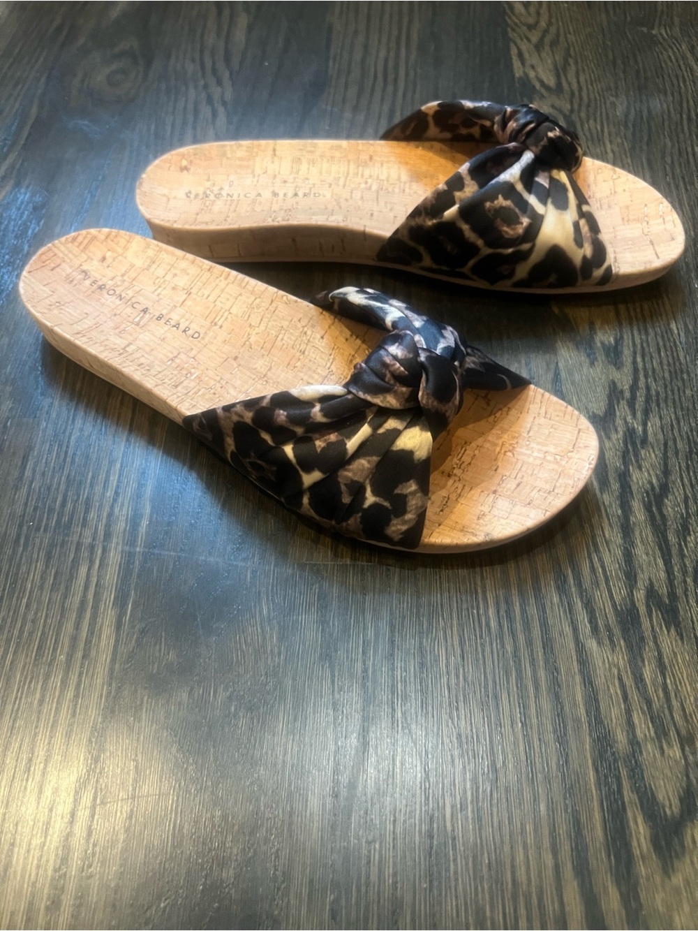 NEW Veronica Beard Tilly Satin Leopard Knot Slide Sandals - Black & Brown | 10